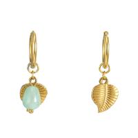 Stainless Steel Drop Earring 304 Stainless Steel with Natural Stone Leaf 18K gold plated fashion jewelry & for woman 34mm Sold By Lot