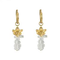 Stainless Steel Drop Earring 304 Stainless Steel with Natural Stone Fox 18K gold plated fashion jewelry & for woman 47mm Sold By Lot