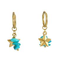 Stainless Steel Drop Earring, 304 Stainless Steel, with Glass, Star, 18K gold plated, fashion jewelry & for woman, 36mm, 5Pairs/Lot, Sold By Lot