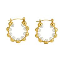 Titanium Steel  Earring with Plastic Pearl 18K gold plated fashion jewelry & for woman Sold By Lot