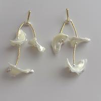Shell Earrings Zinc Alloy with Shell gold color plated for woman white nickel lead & cadmium free 90mm Sold By Pair