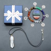 Natural Gemstone Jewelry Sets with leather cord & Brass & Zinc Alloy plated Unisex mixed colors Sold By Set