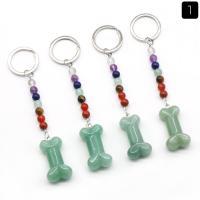 Bag Purse Charms Keyrings Keychains Natural Stone with Zinc Alloy Dog Bone silver color plated & Unisex Sold By PC