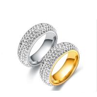 Anillo de dedo de Titantium Acero, Partículas de acero, unisexo & diverso tamaño para la opción & con diamantes de imitación, más colores para la opción, 8x2.50mm, Vendido por UD
