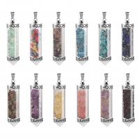 Gemstone Pendants Jewelry, Tibetan Style, with Natural Gravel & Glass, plated, different materials for choice, nickel, lead & cadmium free, 15x26mm, 3PCs/Bag, Sold By Bag