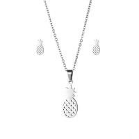 Fashion Stainless Steel Jewelry Sets Stud Earring & necklace 304 Stainless Steel Pineapple 2 pieces & fashion jewelry & for woman silver color Length Approx 17.72 Inch Sold By Set