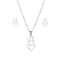 Fashion Stainless Steel Jewelry Sets Stud Earring & necklace 304 Stainless Steel Heart 2 pieces & fashion jewelry & for woman silver color Length Approx 17.72 Inch Sold By Set