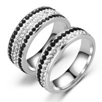 Rhinestone нержавеющей стали палец кольцо, Нержавеющая сталь 304, Мужская & разный размер для выбора & со стразами, серебряный, продается PC