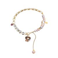 Freshwater Pearl Brass Necklace with Freshwater Pearl Heart gold color plated for woman & with rhinestone Length Approx 16.14 Inch Sold By Lot