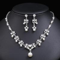 Rhinestone Jewelry Sets Stud Earring & necklace Zinc Alloy with Plastic Pearl with 1.97inch extender chain platinum color plated 2 pieces & fashion jewelry & for woman & with rhinestone nickel lead & cadmium free 4cm Length Approx 16.54 Inch Sold By Set