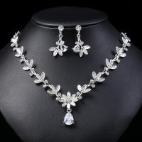 Rhinestone Jewelry Sets Stud Earring & necklace Zinc Alloy with 1.97inch extender chain silver color plated 2 pieces & fashion jewelry & for woman & with rhinestone nickel lead & cadmium free Length Approx 16.3 Inch Sold By Set