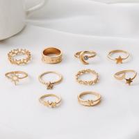 Cink Alloy Ring Set, Cink ötvözet, arany színű aranyozott, 10 darab & divat ékszerek & a nő & strasszos, nikkel, ólom és kadmium mentes, Által értékesített Set
