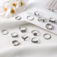 Juego de anillos de aleación de zinc, chapado en color de plata antigua, 14 piezas & Joyería & para mujer, libre de níquel, plomo & cadmio, Vendido por Set