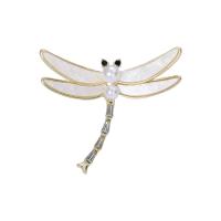 Shell Brooch, Tibetan Style, with Shell & Plastic Pearl, Dragonfly, gold color plated, for woman & with rhinestone, white, nickel, lead & cadmium free, 43x46mm, Sold By PC