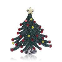 Weihnachten Broschen, Zinklegierung, Weihnachtsbaum, silberfarben plattiert, für Frau & mit Strass, grün, frei von Nickel, Blei & Kadmium, 38x42mm, verkauft von PC