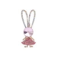 Rhinestone Brooch Zinc Alloy Rabbit gold color plated for woman & with rhinestone pink nickel lead & cadmium free Sold By PC