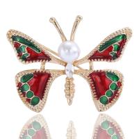 Enamel Brooch, Tibetan Style, with Plastic Pearl, Butterfly, gold color plated, for woman & with rhinestone, more colors for choice, nickel, lead & cadmium free, 46x35mm, Sold By PC