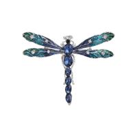 Rhinestone Brooch, Tibetan Style, Dragonfly, silver color plated, for woman & enamel & with rhinestone, more colors for choice, nickel, lead & cadmium free, 46x60mm, Sold By PC