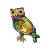 Crystal Brooch, Tibetan Style, with Crystal, Owl, gold color plated, for woman & enamel & with rhinestone, more colors for choice, nickel, lead & cadmium free, 25x30mm, Sold By PC