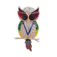 Rhinestone Brooch Zinc Alloy Owl gold color plated for woman & enamel & with rhinestone nickel lead & cadmium free Sold By PC