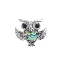 Shell Brooch, Tibetan Style, with Abalone Shell, Owl, silver color plated, for woman & with rhinestone, green, nickel, lead & cadmium free, 38x43mm, Sold By PC