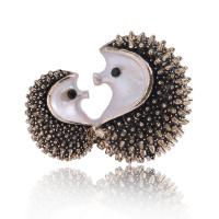 Tibetan Style Brooches, Hedgehog, gold color plated, for woman & enamel & with rhinestone, black, nickel, lead & cadmium free, 33x26mm, Sold By PC
