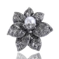 Rhinestone Brooch Zinc Alloy with Plastic Pearl Flower silver color plated vintage & for woman & with rhinestone black nickel lead & cadmium free Sold By PC