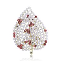 Plastic Pearl Brooch Zinc Alloy with Plastic Pearl Leaf gold color plated Unisex & with rhinestone & hollow nickel lead & cadmium free Sold By PC