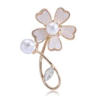 Shell Brooch Zinc Alloy with Shell & Plastic Pearl Flower plated Unisex & with rhinestone nickel lead & cadmium free Sold By PC
