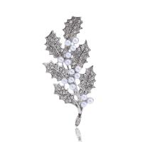 Plastic perle broche, Zinc Alloy, med Plastic Pearl, Leaf, forgyldt, for kvinde & med rhinestone, flere farver til valg, nikkel, bly & cadmium fri, 29x64mm, Solgt af PC