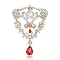 Rhinestone Brooch Zinc Alloy with Plastic Pearl gold color plated for woman & with rhinestone & hollow nickel lead & cadmium free Sold By PC