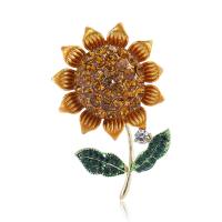 Rhinestone Brooch, Tibetan Style, Sunflower, gold color plated, for woman & enamel & with rhinestone, yellow, nickel, lead & cadmium free, 25x40mm, Sold By PC
