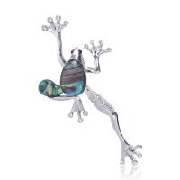 Shell Brooch, Tibetan Style, with Abalone Shell, Frog, silver color plated, for woman, green, nickel, lead & cadmium free, 46x71mm, Sold By PC