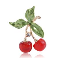 Enamel Brooch Zinc Alloy with Resin Cherry gold color plated for woman & with rhinestone red nickel lead & cadmium free Sold By PC