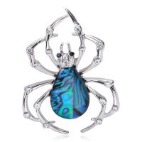 Shell Brooch Zinc Alloy with Abalone Shell Spider silver color plated Unisex & with rhinestone blue nickel lead & cadmium free Sold By PC