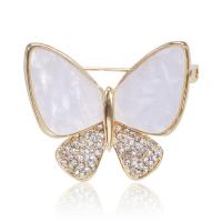 Shell Brooch Zinc Alloy with Shell Butterfly gold color plated for woman & with rhinestone white nickel lead & cadmium free Sold By PC