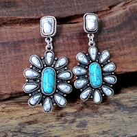 Turquoise Earring, Tibetan Style, with turquoise, antique silver color plated, fashion jewelry & for woman, nickel, lead & cadmium free, 24.50x49mm, Sold By Pair