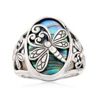 Shell Finger Rings Zinc Alloy with Abalone Shell antique silver color plated vintage & for woman nickel lead & cadmium free Sold By PC