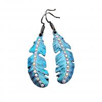 Tibetan Style Drop Earrings, Feather, plated, vintage & for woman & with rhinestone, nickel, lead & cadmium free, 13.50x51mm, Sold By Pair