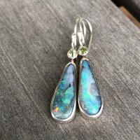 Natural Gemstone Earrings, Tibetan Style, with Opal, platinum plated, vintage & for woman & with rhinestone, nickel, lead & cadmium free, 40x9mm, Sold By Pair