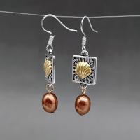 Tibetan Style Drop Earrings, with Plastic Pearl, plated, vintage & for woman, nickel, lead & cadmium free, 48x14mm, Sold By Pair