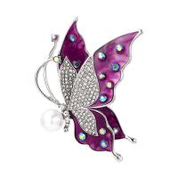 emalje broche, Zinc Alloy, med Plastic Pearl, Butterfly, for kvinde & med rhinestone, nikkel, bly & cadmium fri, 48x63mm, Solgt af PC