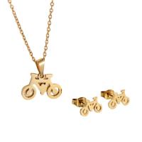 Fashion Stainless Steel Jewelry Sets, Stud Earring & necklace, 316L Stainless Steel, Bike, 18K gold plated, 2 pieces & fashion jewelry & polished & for woman, golden, 10*20mm,1.5mm, Length:Approx 17.72 Inch, Sold By Set
