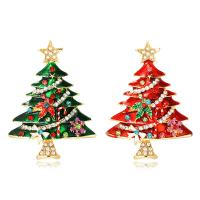 Christmas Brooches Zinc Alloy Christmas Tree for woman & enamel & with rhinestone nickel lead & cadmium free Sold By PC