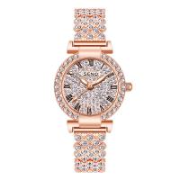 Women Wrist Watch, Tibetan Style, with Glass, Round, rose gold color plated, Life water resistant & for woman & with rhinestone, 195x11mm, 24x8mm, Sold By PC
