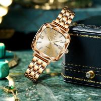 Nők Wrist Watch, Cink ötvözet, -val Üveg & 304 rozsdamentes acél, Négyzet, arany színű aranyozott, Életvízálló & a nő & strasszos, több színt a választás, 26x10mm, Hossz Kb 18.5 cm, Által értékesített PC