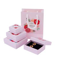 Κοσμήματα Gift Box, Χαρτί, Εκτύπωση, διαφορετικό μέγεθος για την επιλογή & με σχέδιο λουλουδιών, ροζ, Sold Με PC