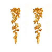 Boucles d'oreilles pendantes en laiton, fleur, Placage de couleur d'or, Vintage & pour femme, 32x120mm, 5pairescouple/lot, Vendu par lot