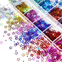 PET Sequin, Star, DIY, mixed colors, 130x53x12mm, Sold By Box