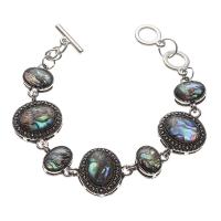Shell Jewelry Bracelet, Tibetan Style, with Abalone Shell, silver color plated, Adjustable & Unisex, multi-colored, nickel, lead & cadmium free, Length:Approx 22.5 cm, Sold By PC